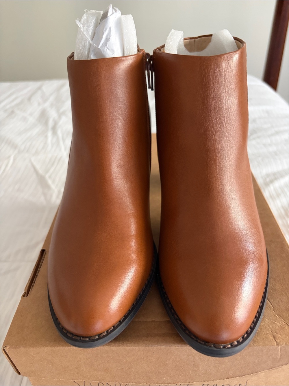 Vionic Brown Leather Ankle Booties with Side Zip - Brand New
